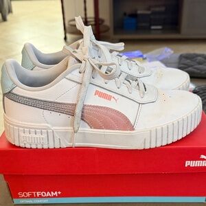 Puma Women's Sneakers in White and Pink with Gray Accents